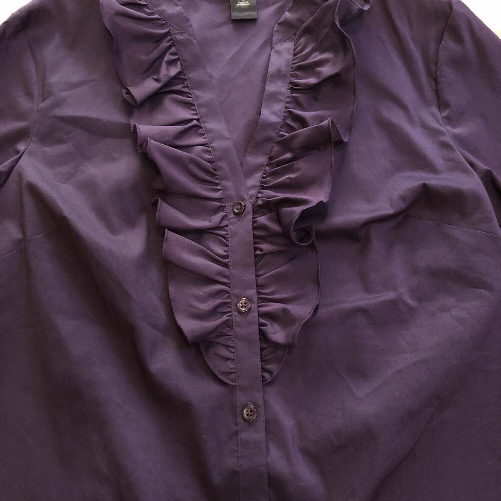 Ann Taylor Dark Purple Ruffle Front Blouse - Size M
